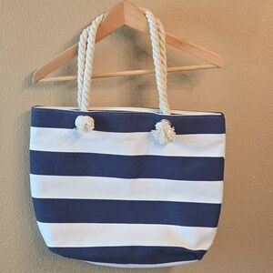 Grace and Lace Blue White Striped Nautical Tote Bag